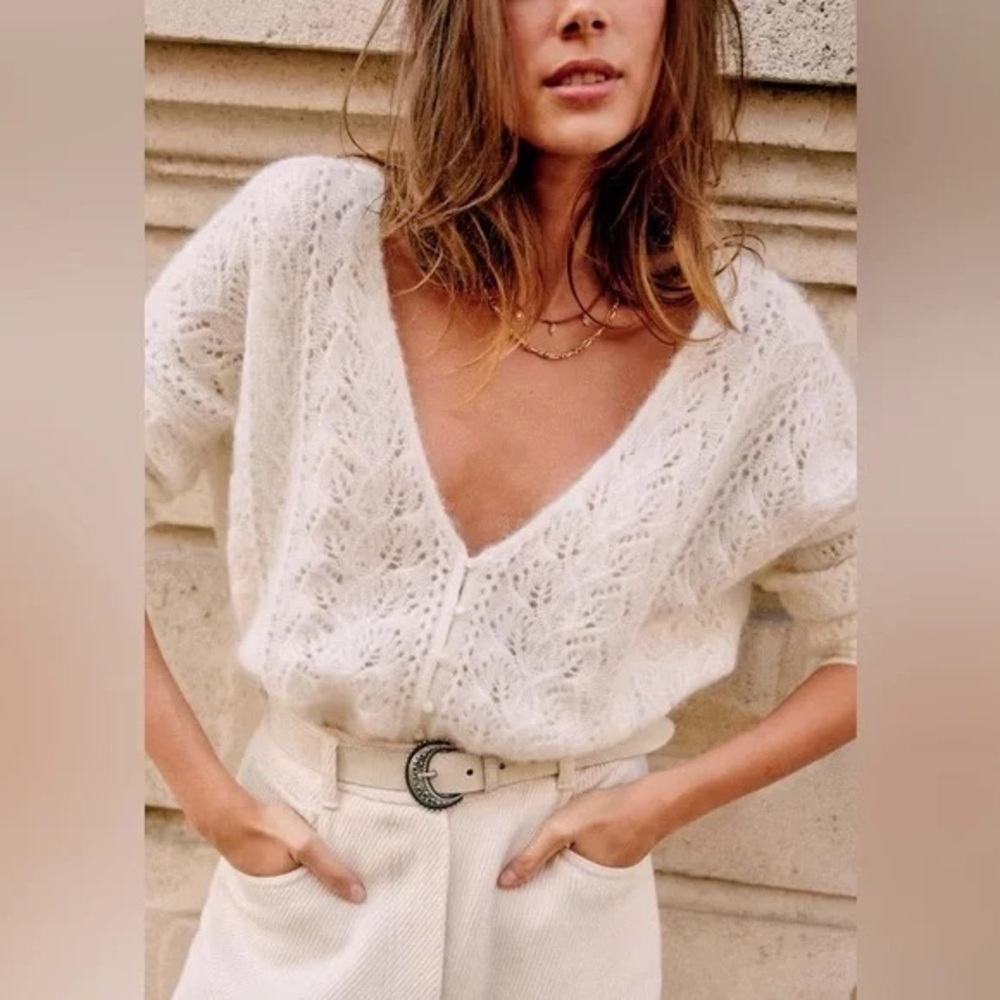 Sézane Cream Knit Cardigan